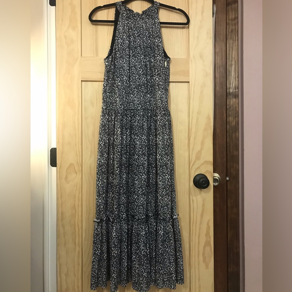 Michael Kors dress black & white floral boho hippie tiered halter flowy cottage
